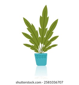 Houseplant in the pot isolated on white background. Concept of indoor greenery, home decor, nature, botanical design, ecology, care, growth and sustainability. Vector hand drawn clipart.