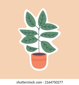 Houseplant in pot. Sticker for planner or diaries. Hand drawn color vector illustration isolated on background. Flat cartoon style.