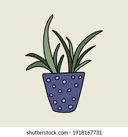 Houseplant in the pot. Vector doodle illustration. Home gardening