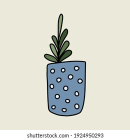 Houseplant in the pot. Vector doodle illustration. Home gardening