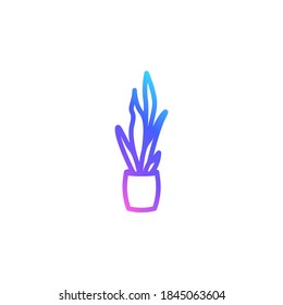 Houseplant in a pot vector icon in bright color gradient. Mother-in-law's tongue isolated on white background. Trendy line art in blue, violet and pink.