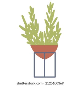 Houseplant in pots on a stand for home decoration. Green leafy houseplants in pots for room and office decor. Flat vector illustration isolated on white background.