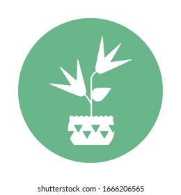 houseplant with potted, block and flat style icon vector illustration design