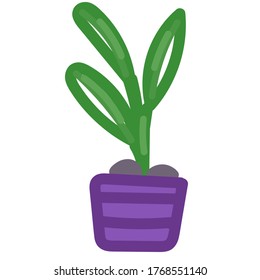 houseplant in a purple pot, vector element in a flat simple style, child drawing