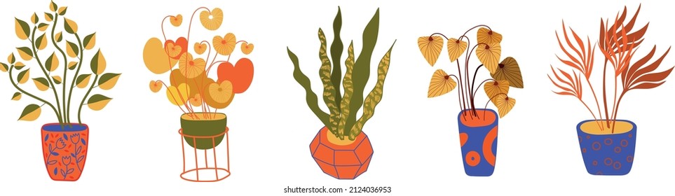 Houseplant set illustration. Can be used as print, postcard, label, packaging design, textile, invitation, element design and so on.