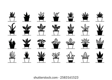 Houseplant Silhouette Icons – Decorative Potted Plants