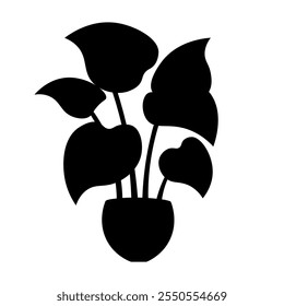 Houseplant silhouette vector illustration, black potted plant silhouette isolated on white background, flower pot silhouette
