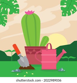 houseplant and spatule garden scene