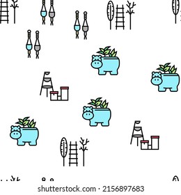 Houseplant Store Sale Vector Seamless Pattern Thin Line Illustration