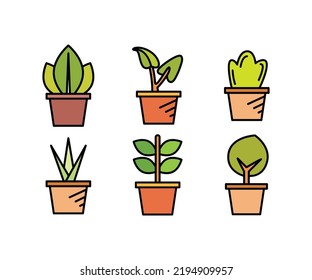 iconos de plantas domésticas e iconos de árbol establecen la ilustración vectorial