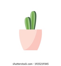 Houseplant vector illustration. Flat style indoor plant in pink pot. Gardening, green, minimalistic interior concepts.