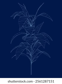 Houseplant wireframe. Blue flower. Trendy office and home plant for interior decoration. Flat vector flower illustration isolated on a blue background.