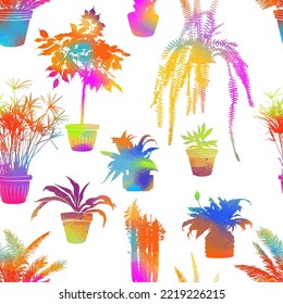 Houseplants colorful seamless pattern. Vector illustration