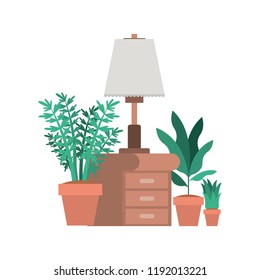 houseplants with drawer and lamp