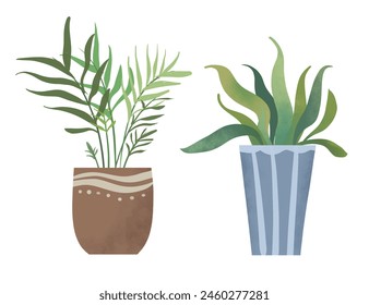 Houseplants elements digital illustration for decoration