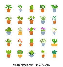 Houseplants Flat Vector Icons 