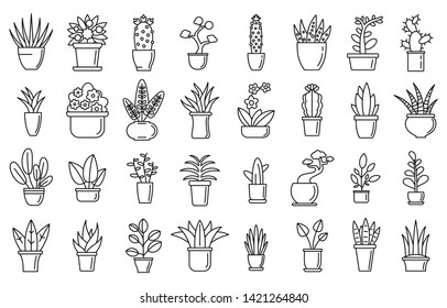 Houseplants flower icons set. Outline set of houseplants flower vector icons for web design isolated on white background