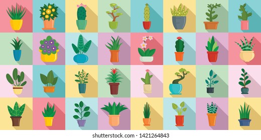 Houseplants icons set. Flat set of houseplants vector icons for web design