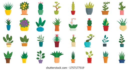 Houseplants icons set. Flat set of houseplants vector icons for web design