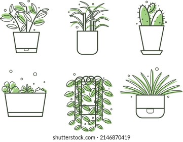 Houseplants icons set. Illustration in vector. Plants in pots. Icon set.