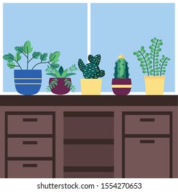 Houseplants inside pots design, Garden ornament nature botany natural and floral theme Vector illustration
