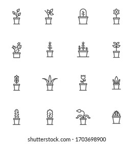 Houseplants line icons set. linear style symbols collection, outline signs pack. vector graphics. Set includes icons as plants and flowers, flower pot, potted cactus