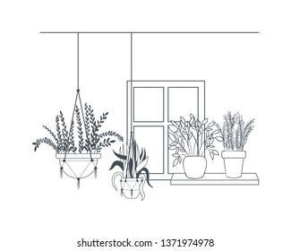 houseplants on macrame hangers icon