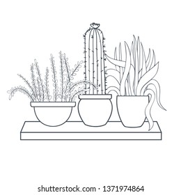 houseplants with potted on shelf isolated icon