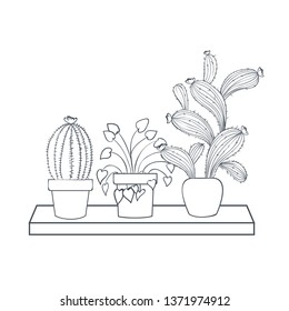 houseplants with potted on shelf isolated icon