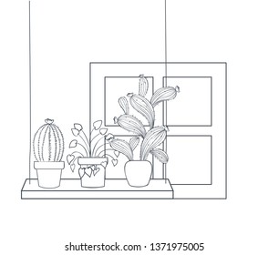 houseplants with potted on shelf isolated icon