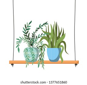 houseplants with potted on shelf isolated icon