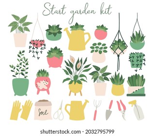 Houseplants set. Indoor Plants. Cacti, Succulents in pots. Cute Cactus and Succulent clipart, Colorful Flower Pot. Vector design for stikers, greeting cards, stationery​ and posters. Cottage core