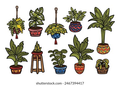 houseplants set on white background