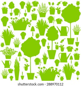 Houseplants.watering can , scoop.   Vector pattern.