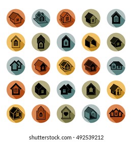 Houses abstract icons, can be used in advertising and as branding in real estate business and construction. Set of simple buildings,  architecture theme vector graphic symbol. Room for the newlyweds.