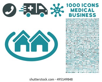 Houses Area icon with 1000 medical commercial soft blue vector design elements. Collection style is flat bicolor symbols, white background.