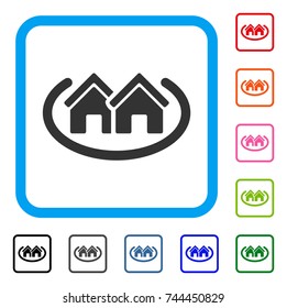 Houses Area icon. Flat gray pictogram symbol inside a blue rounded square. Black, gray, green, blue, red, orange color variants of Houses Area vector. Designed for web and application UI.