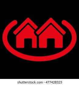 Houses Area icon. Vector style is flat iconic symbol, red color, black background.