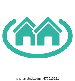 Houses Area icon. Vector style is flat iconic symbol, cyan color, white background.