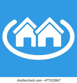 Houses Area icon. Vector style is flat iconic symbol, white color, blue background.