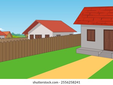 Houses Background Design, Indian House background vector, Neighbourhood, house border fence vector