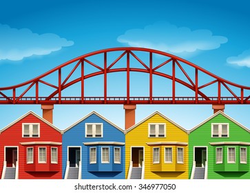 Houses And Bridge Of San Franscisco Illustration