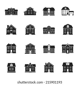 houses and buildings flat vector icons set