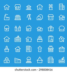 Houses, buildings icons, simple and thin line design