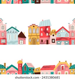 Houses, buildings. Seamless pattern. Children's vector illustration in modern style.