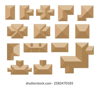 Houses and Buildings top view. Isolated elements for design of cities plans. Objects to the map view from above. 