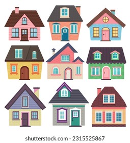 Houses clipart, Cute decorative houses. Isolated on white background.