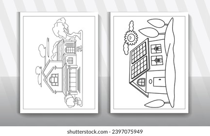  houses coloring pages. house in cartoon style vector Coloring book