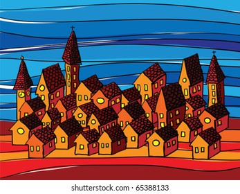 houses composition, abstract vector art illustration
