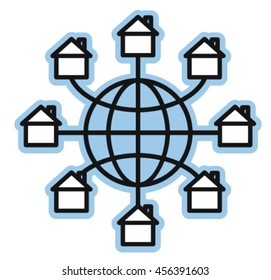 Houses connected to the network, vector illustration